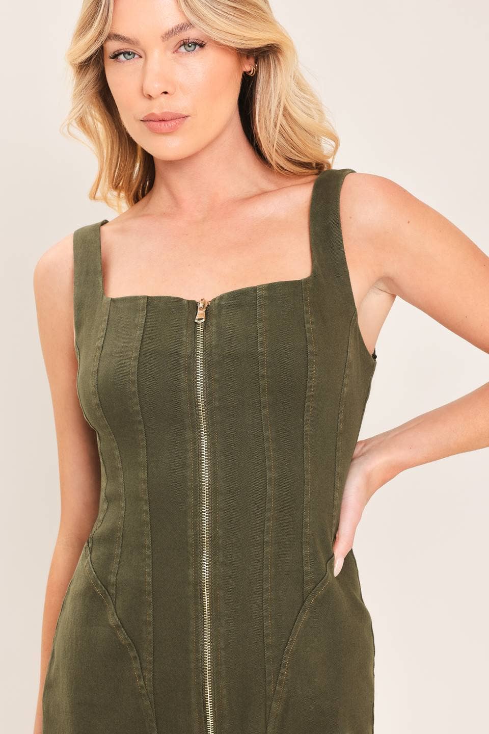 Cargo Woven Twill Midi Dress- Olive