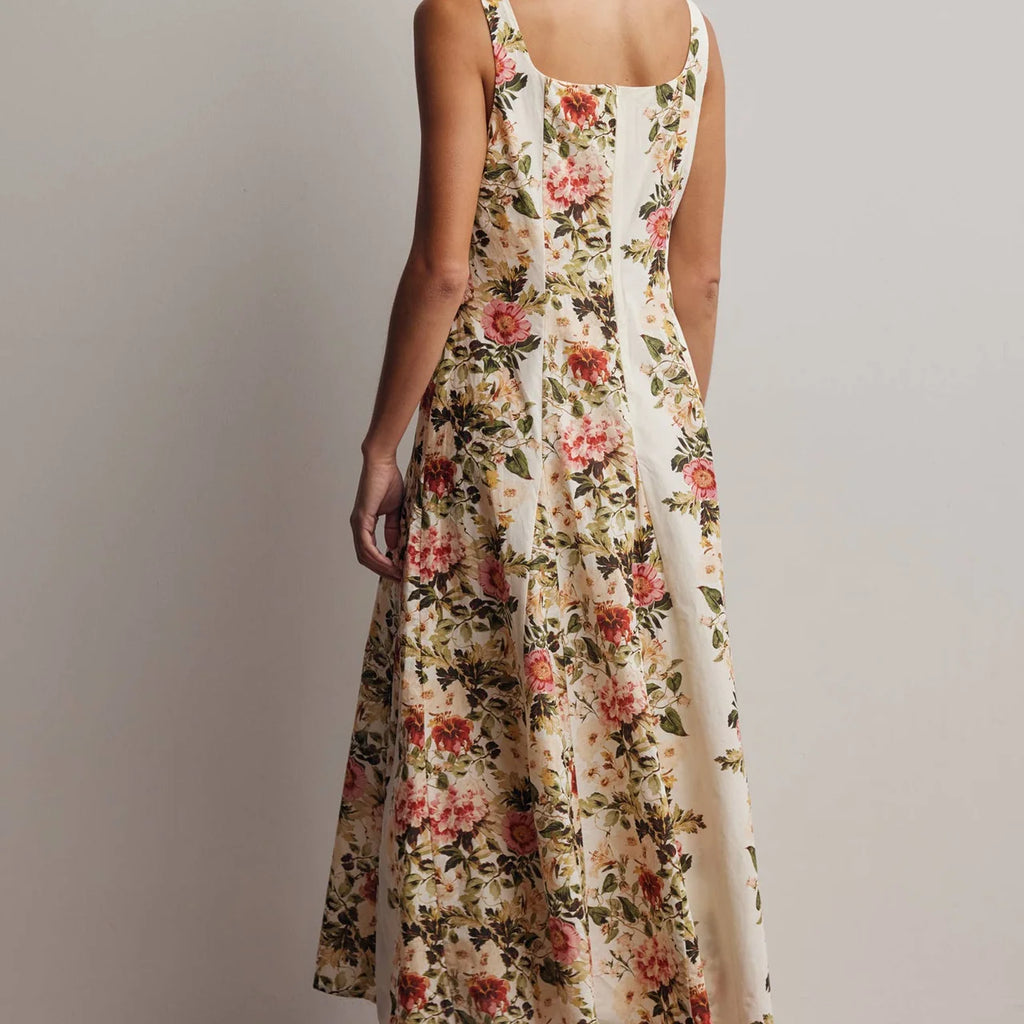 Floral Print Midi Dress- Cream