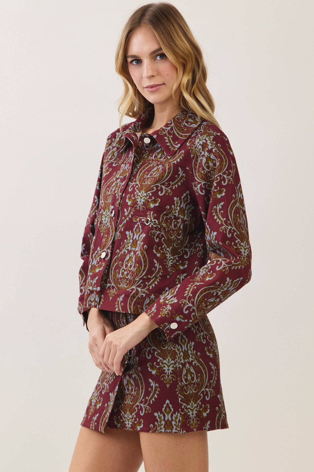 Paisley Print Utility Jacket- Burgundy