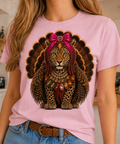 Jeweled Collar Turkey Leopard Graphic Tee