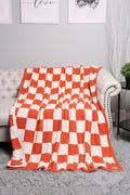 Super Lux Checkered Print Blanket- Orange & White