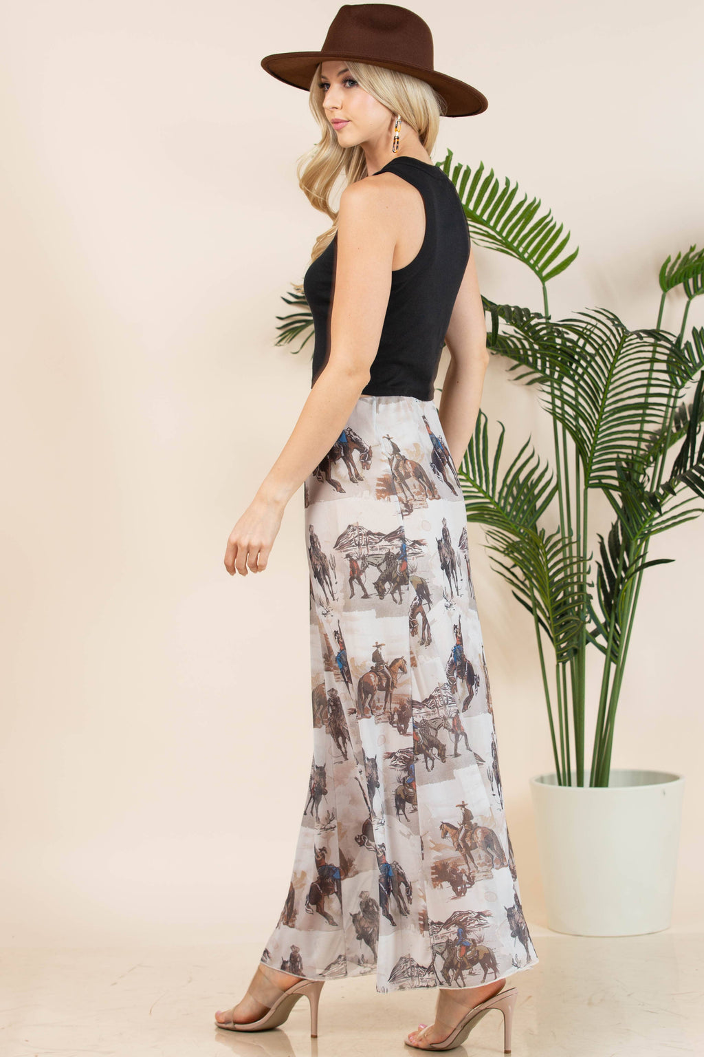 Cowboy Print Mesh Maxi Skirt
