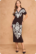 Embroidered 2pc Knit Set- Brown