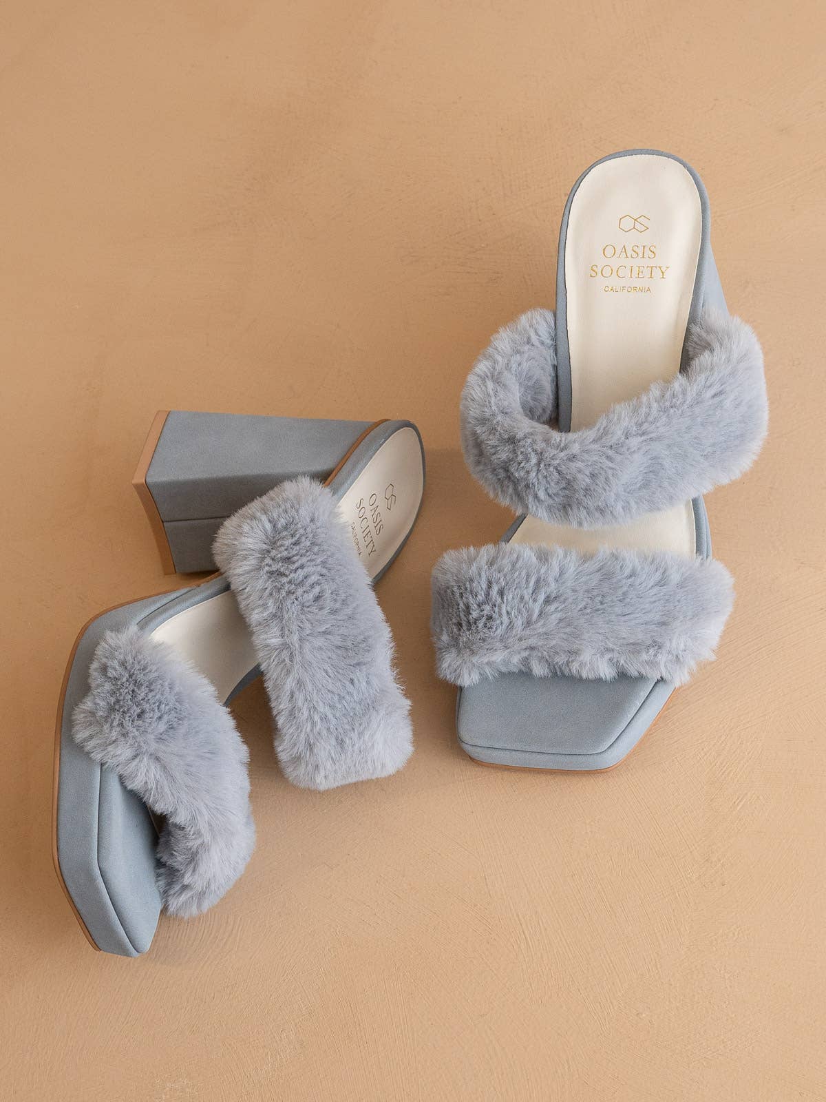 The Simone Blue Fuzzy Banded Platform Party Heel