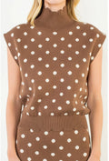 Sleeveless Polka Dot Knit Top- Brown/White