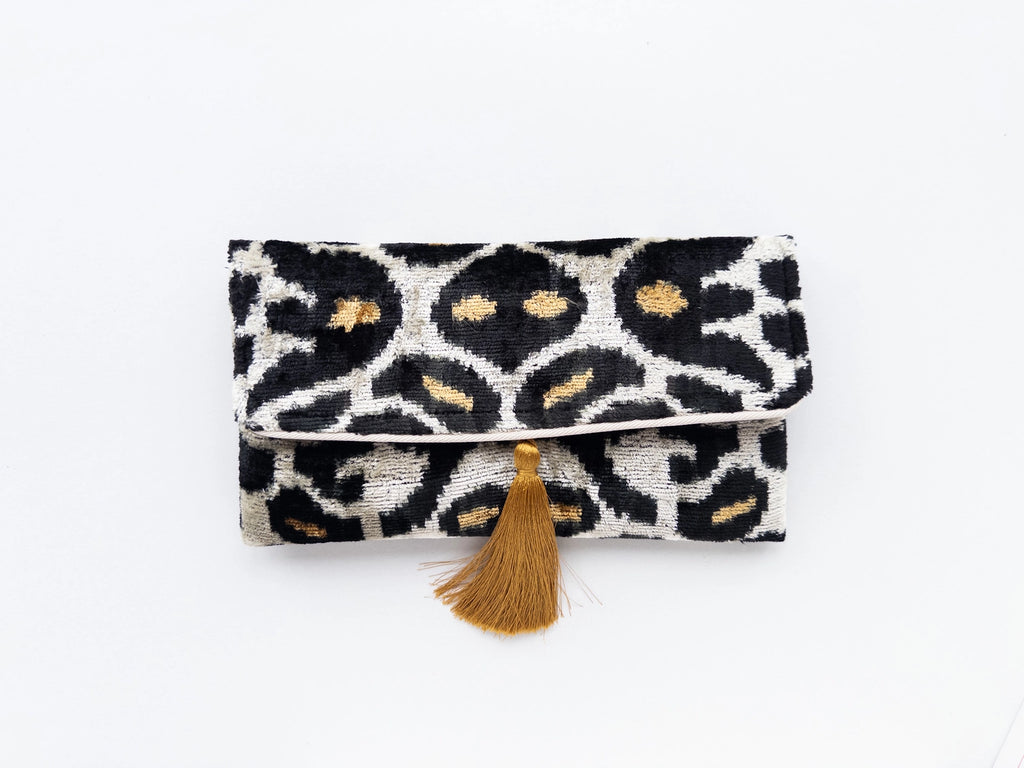Silk Velvet Ikat Clutch- Leopard