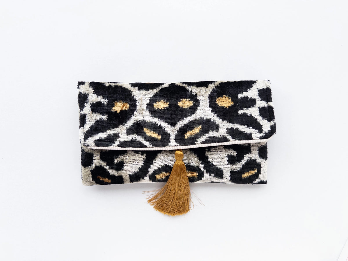 Silk Velvet Ikat Clutch- Leopard