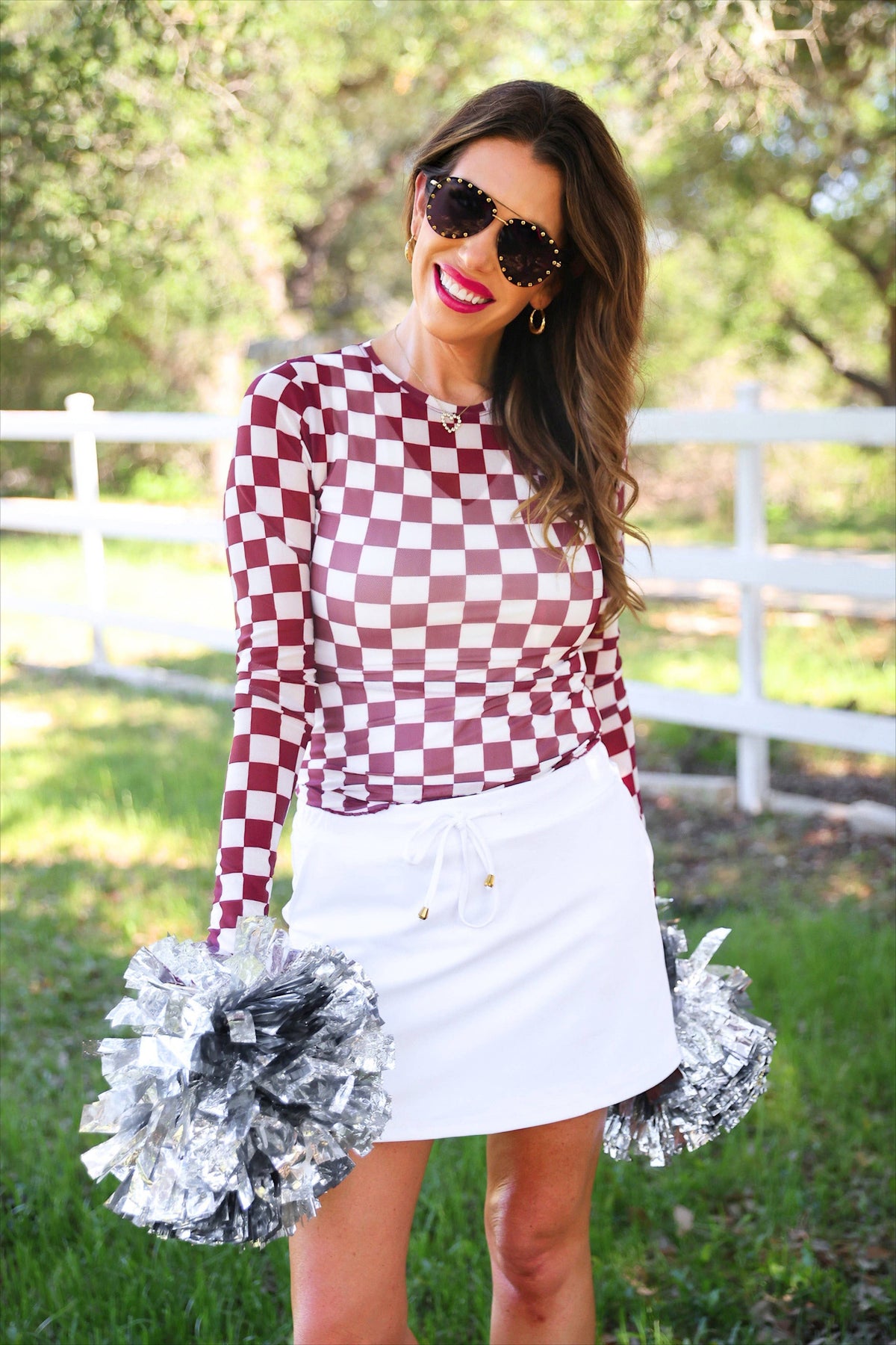 Checkered Mesh Top- Maroon
