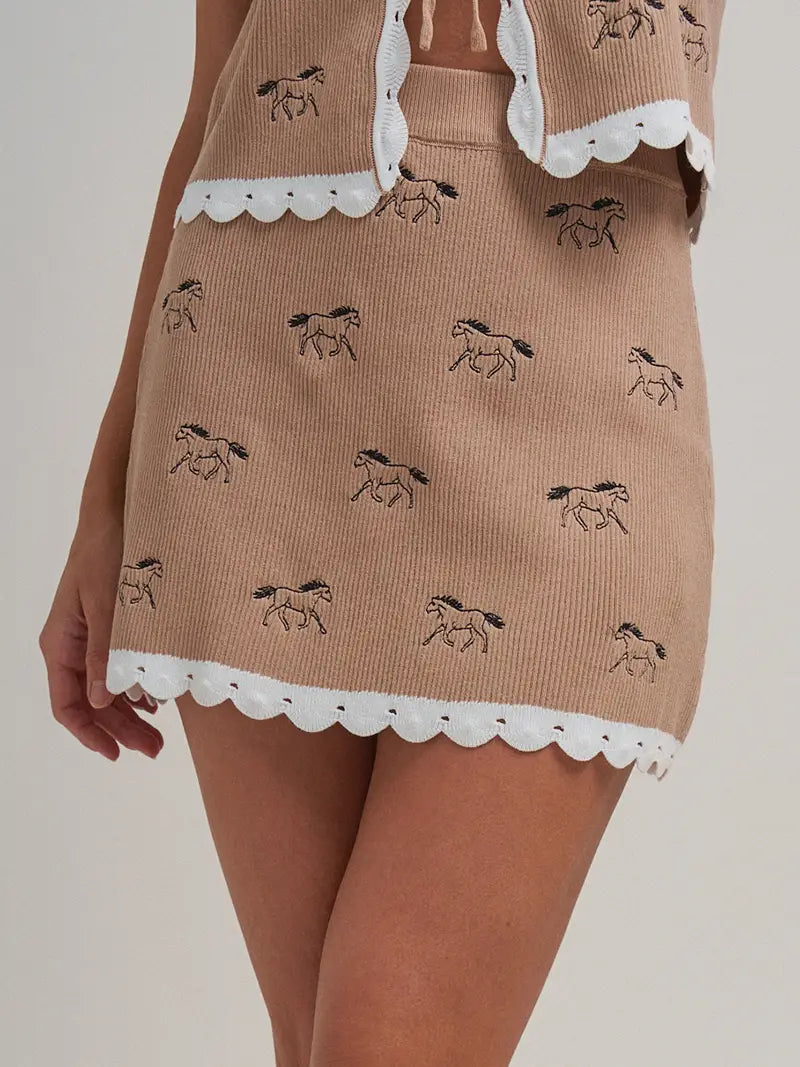 Rodeo Embroidered Mini Skirt- Taupe