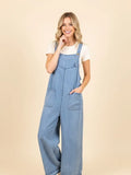 Plus Size Wide-Leg Denim Overalls- Light Denim