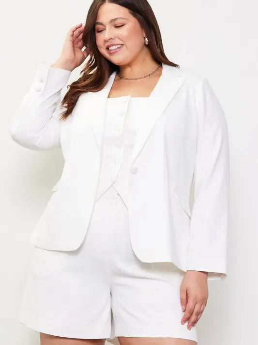 Plus Size Slanted Pocket Long Sleeve Blazer
