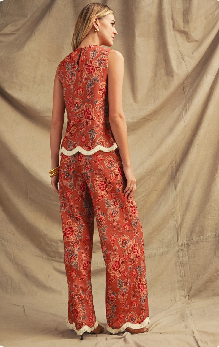 Tapestry Print Fringe 2pc Set- Orange