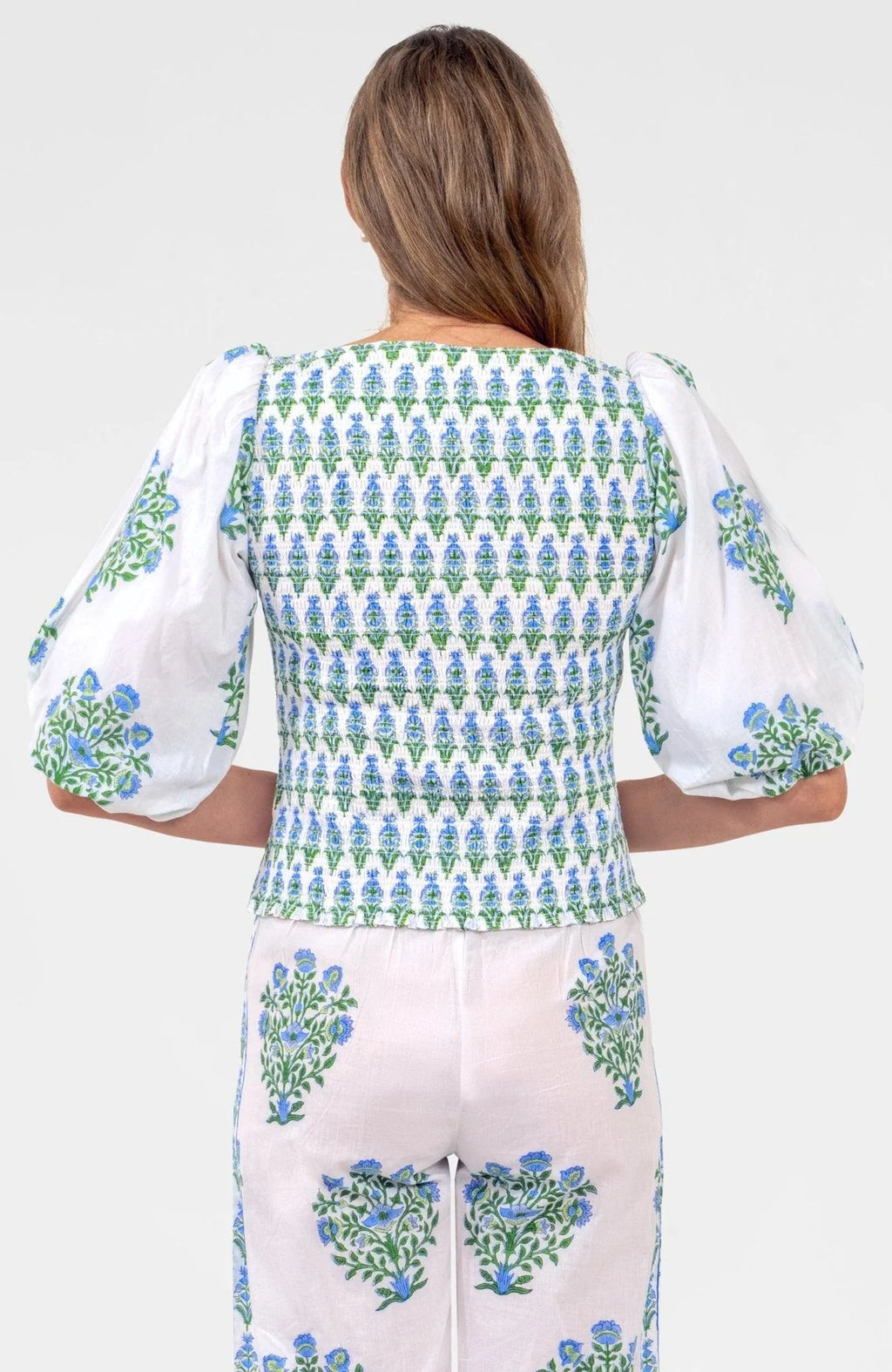 Crinkle Dimple Floral Top- Green