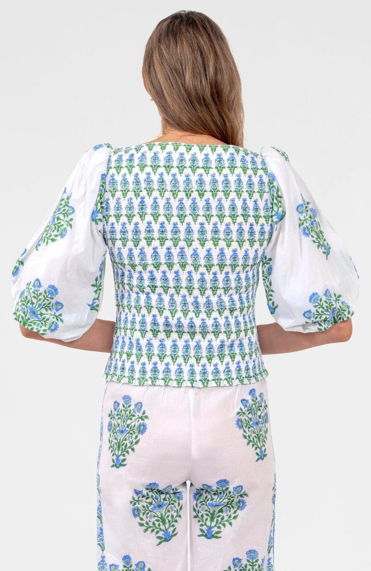 Crinkle Dimple Floral Top- Green
