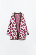 Leopard Print Wool Cardigan- Pink