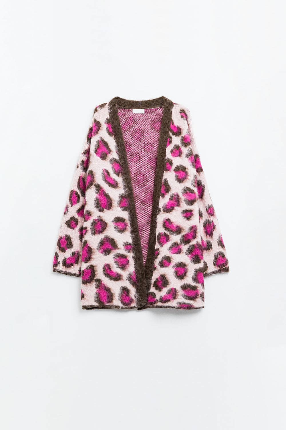 Leopard Print Wool Cardigan- Pink