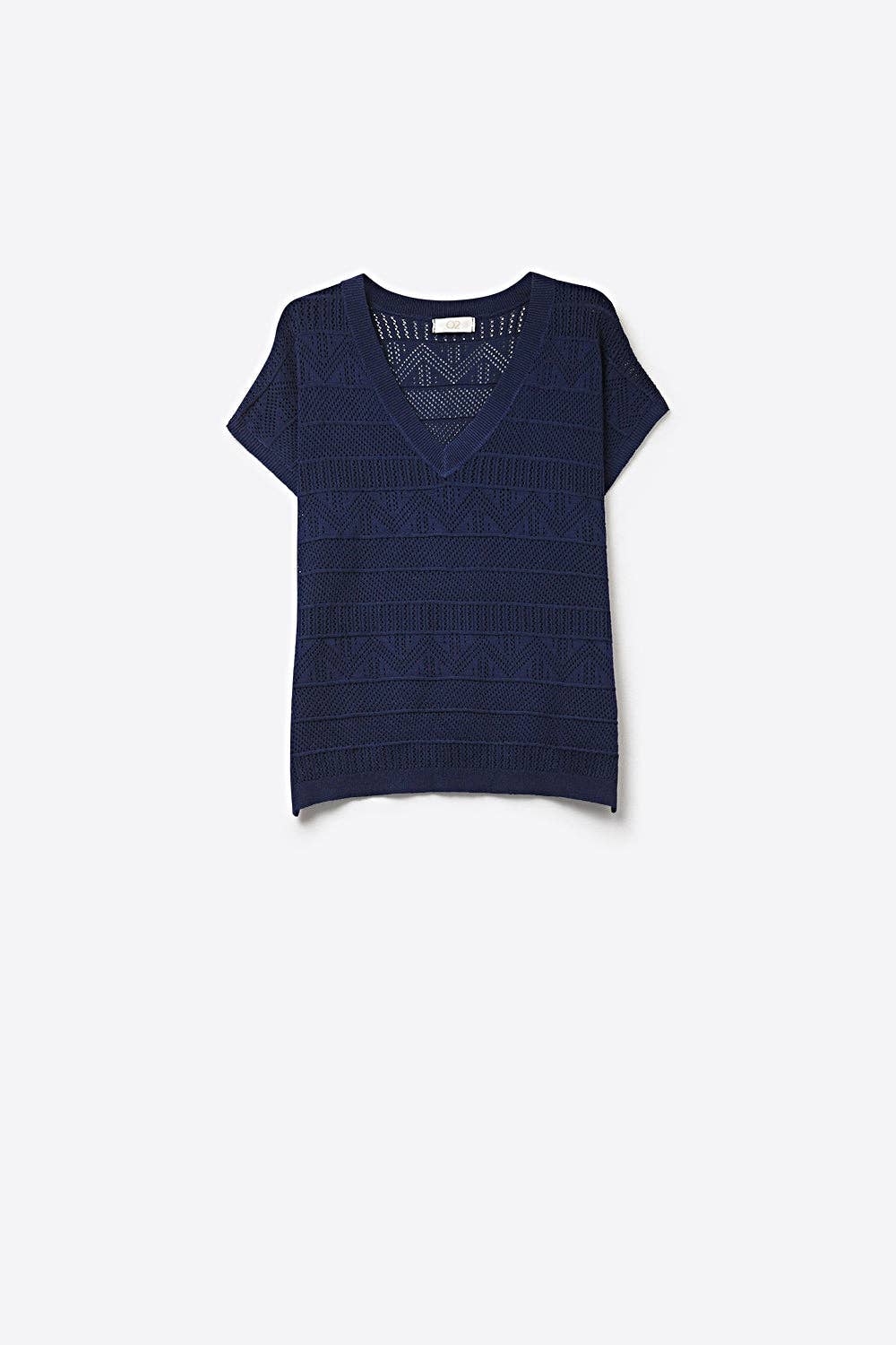 V-Neck Knit Top- Navy