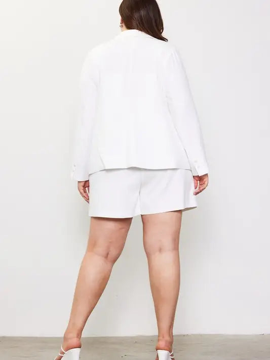 Plus Size Slanted Pocket Long Sleeve Blazer