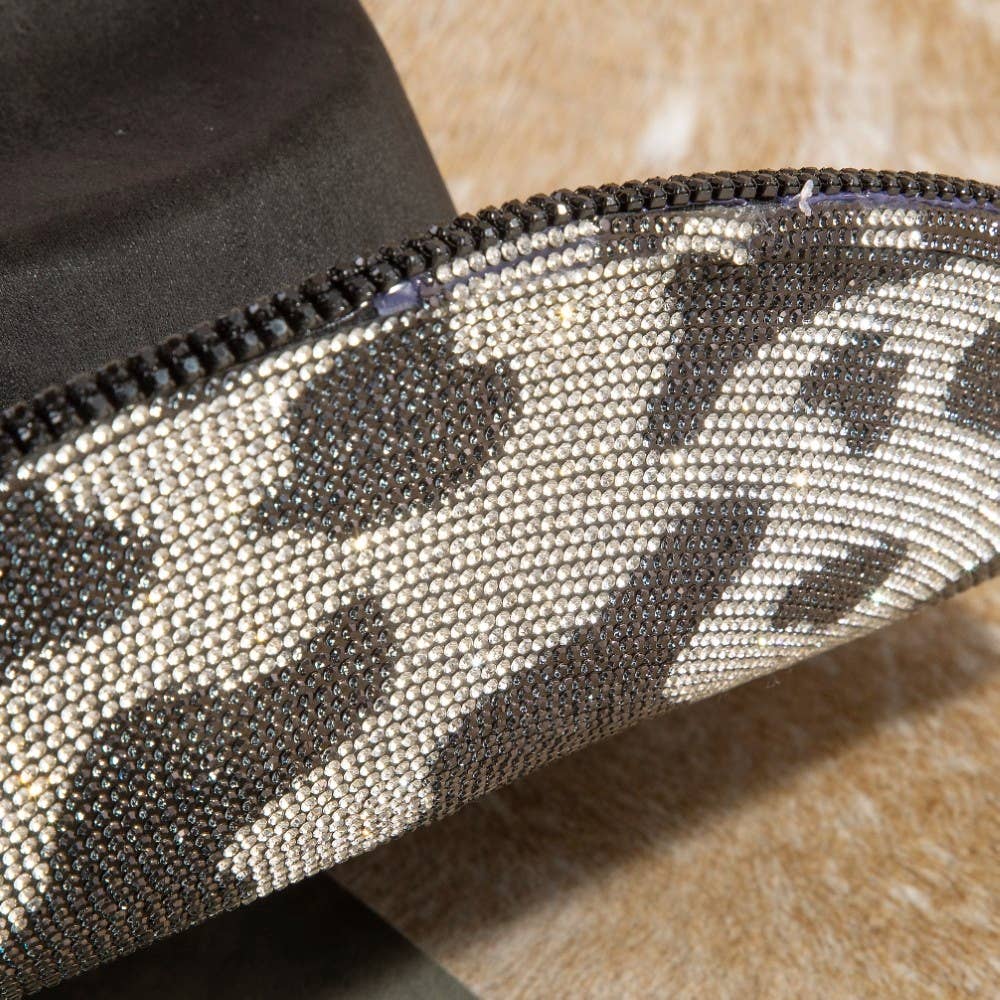 Pave Rhinestone Studded Cow Pattern Cowboy Hat- Black