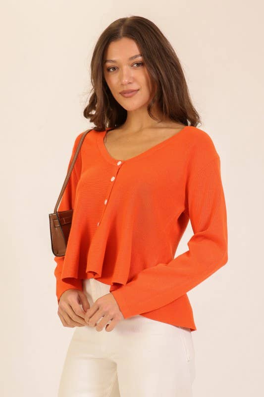Flare Front Knit Cardigan- Orange