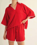Two Piece Polo Set- Red