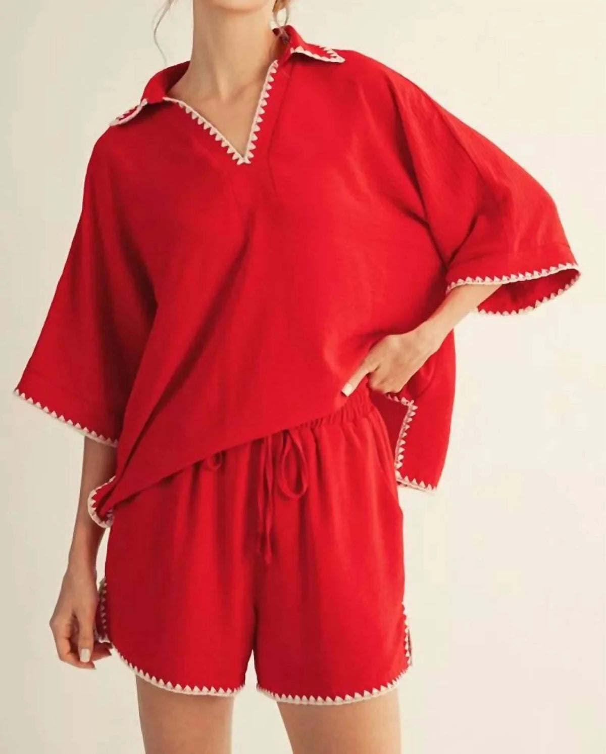 Two Piece Polo Set- Red