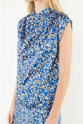 Floral Cowl Neck Sleeveless Top- Blue