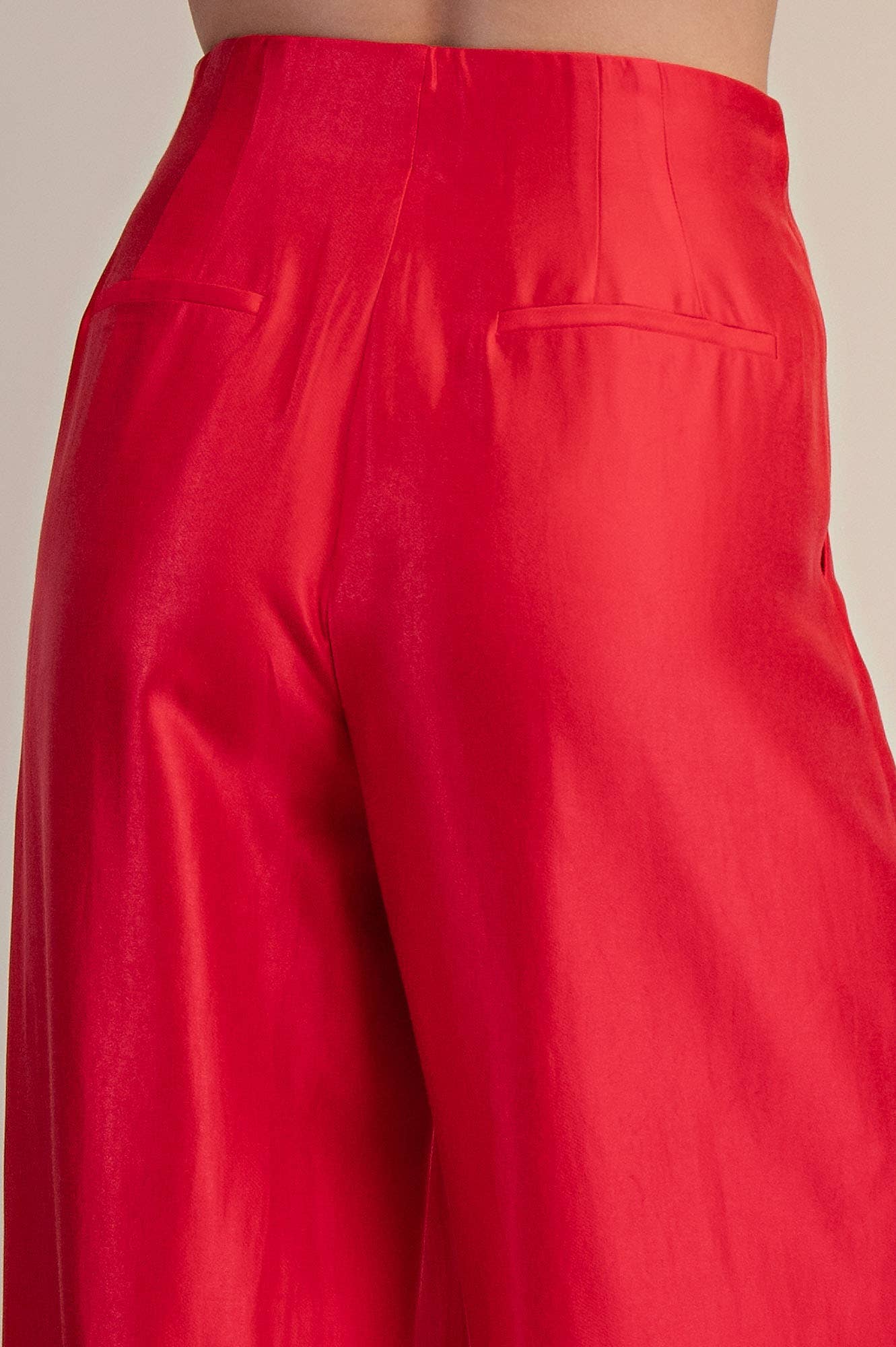 Pleated High-Waisted Wide Pants- Red
