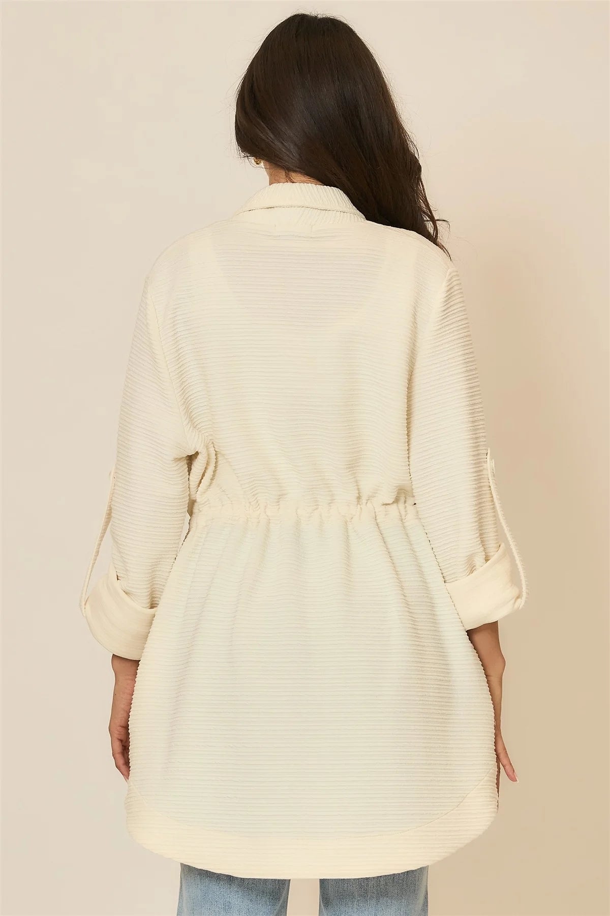 Crinkle Rib Textured Jacket- Cream