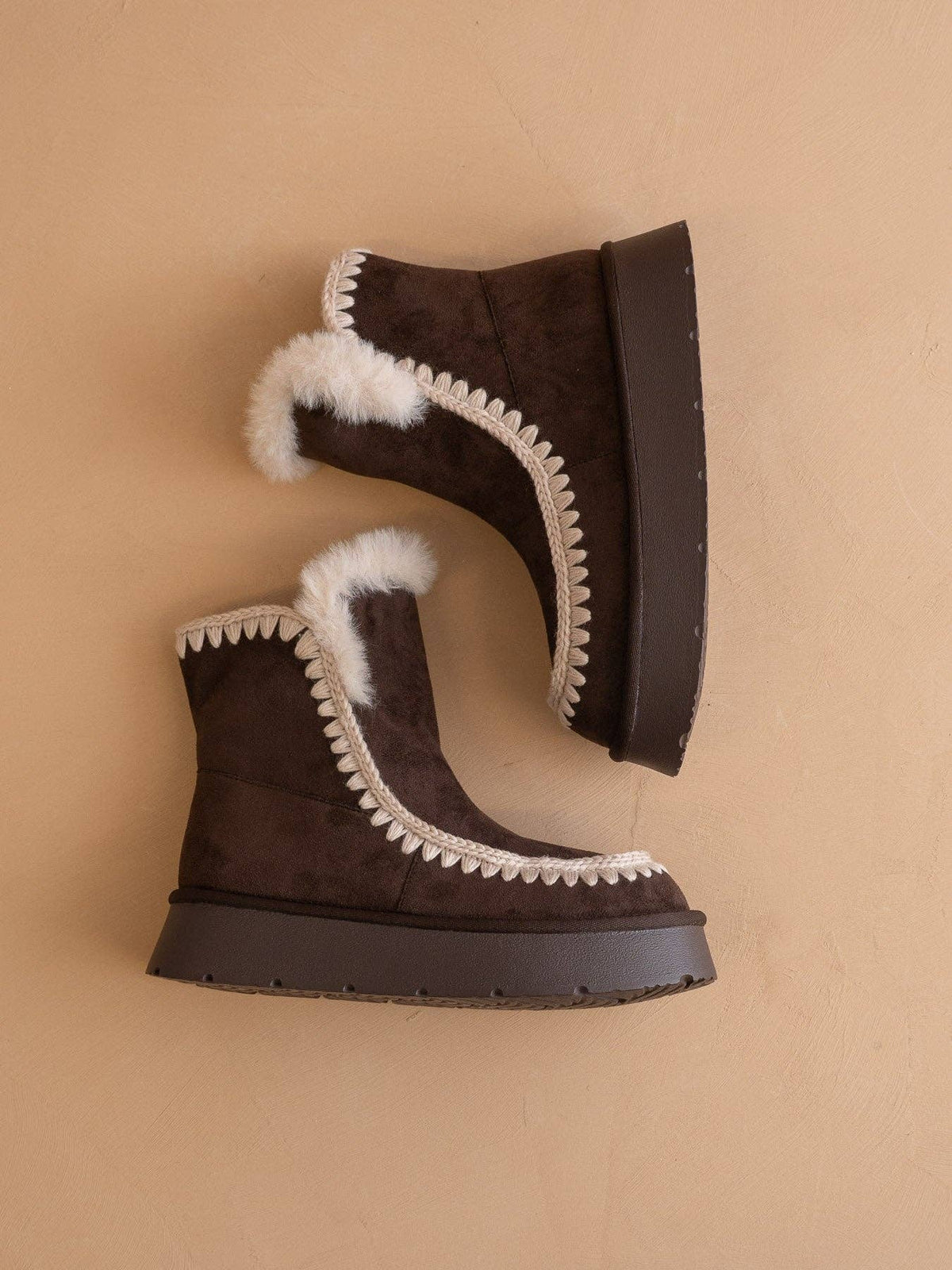 The Joyce Coffee Shearling Trim Platform Boot