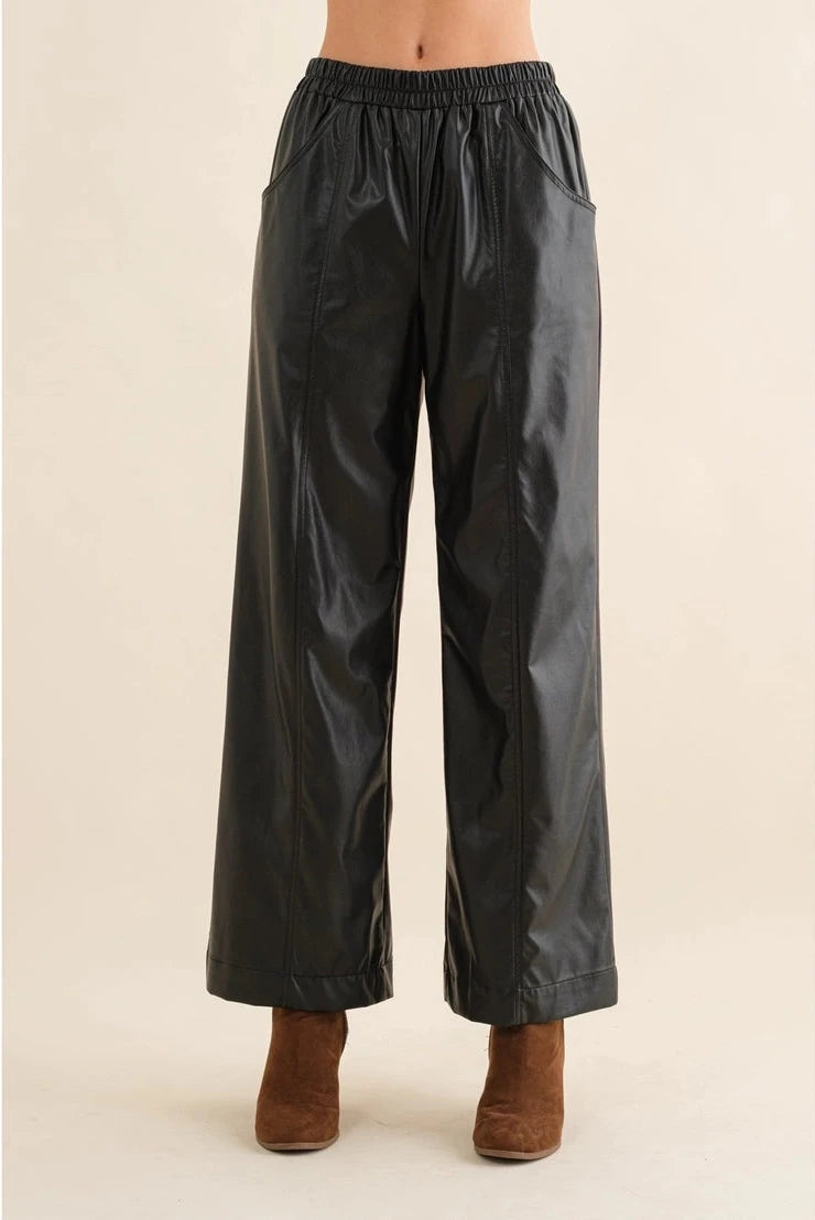 Plus Size Leather Wide Leg Cropped Pants