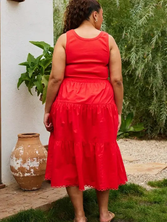 Plus Size Sleeveless Knit Tank Poplin Skirt Mixed Media Dress