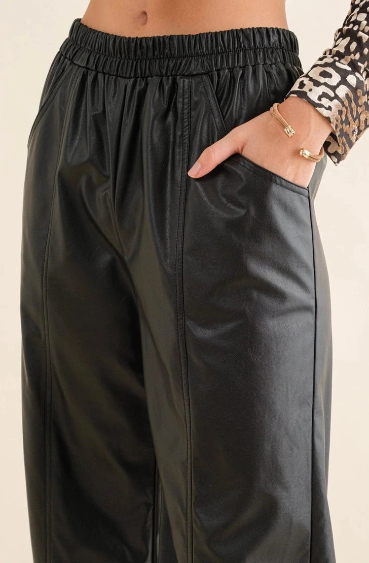 Plus Size Leather Wide Leg Cropped Pants