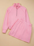 Collar Half Zip Pullover Mini Skirt 2pcs Outfit Set