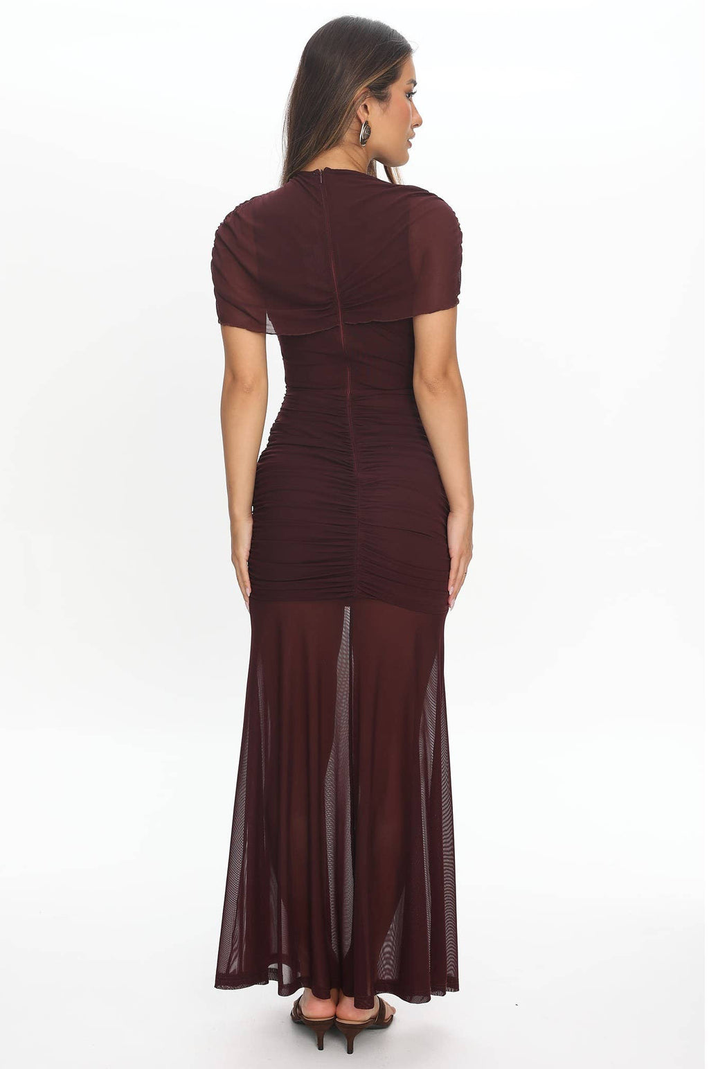 Sheer Overlay Maxi Dress- Maroon