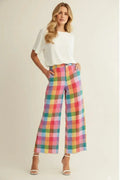 Check Pattern Wide Leg Tailored Pants