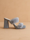 The Simone Blue Fuzzy Banded Platform Party Heel