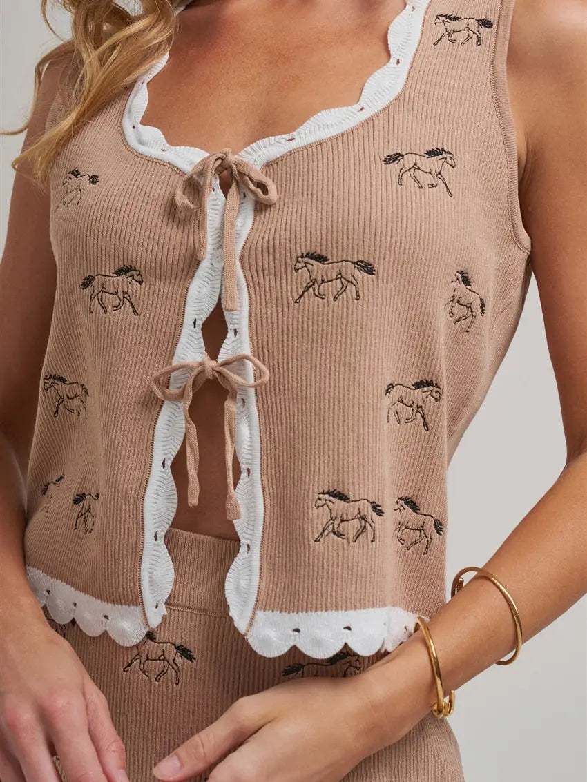 Rodeo Embroidered Sweater Vest- Taupe