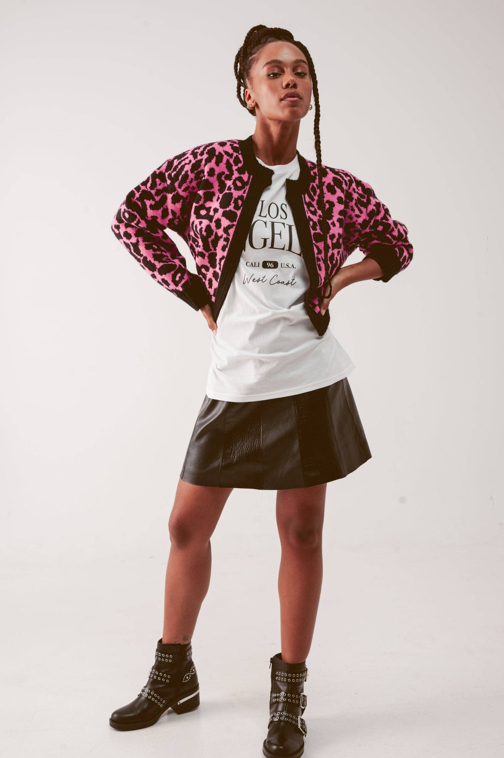 Cropped Cardigan- Pink/Black