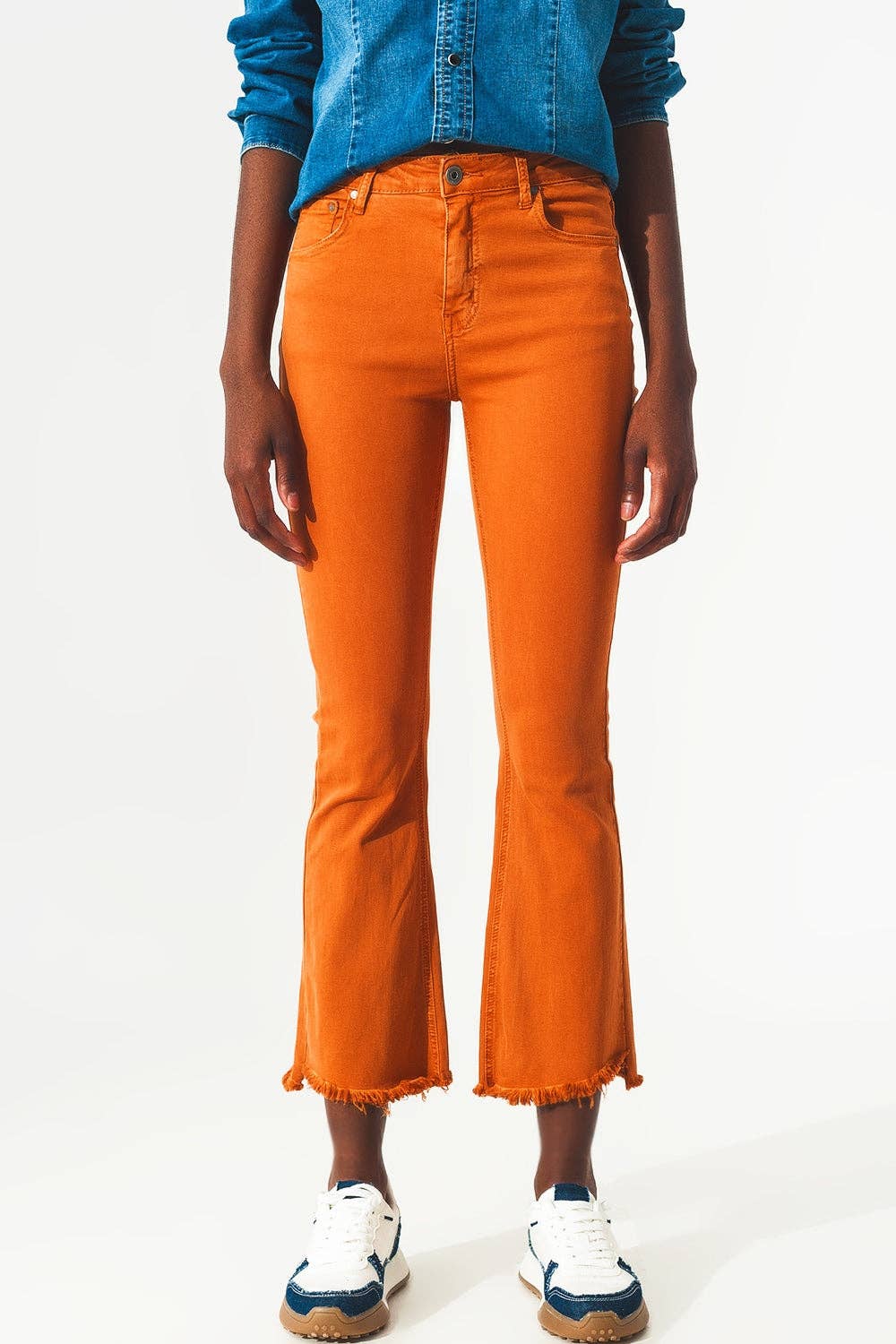 Flare Cropped Jeans- Orange