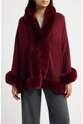 Faux Fur Knit Ruana- Burgundy