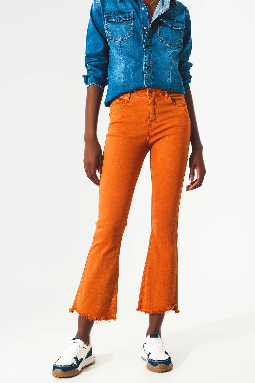 Flare Cropped Jeans- Orange