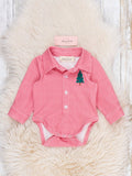 Christmas Tree Embroidered Bubble Romper- Red