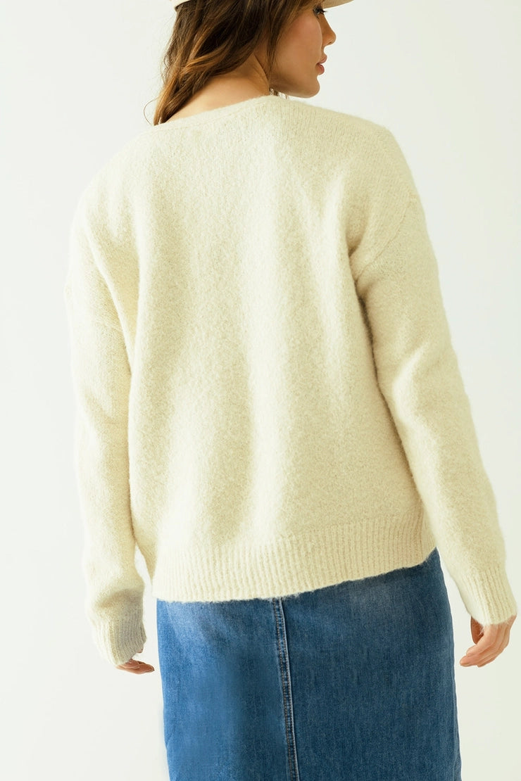 Long Sleeve Button Down Cardigan- Cream