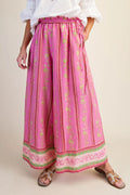 Border Print Cotton Pants- Pink