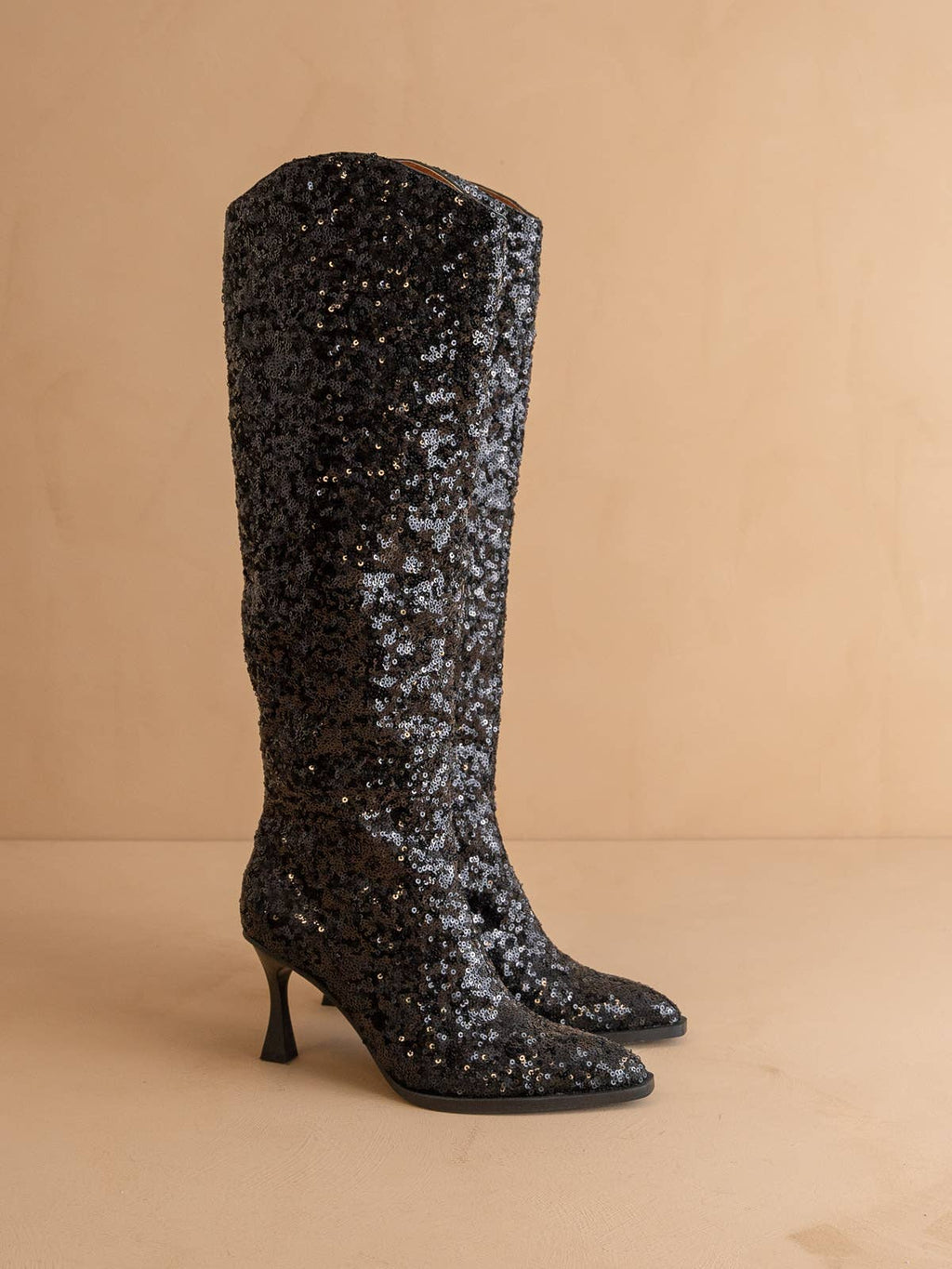 The Jewel Black Knee High Sequin Boot