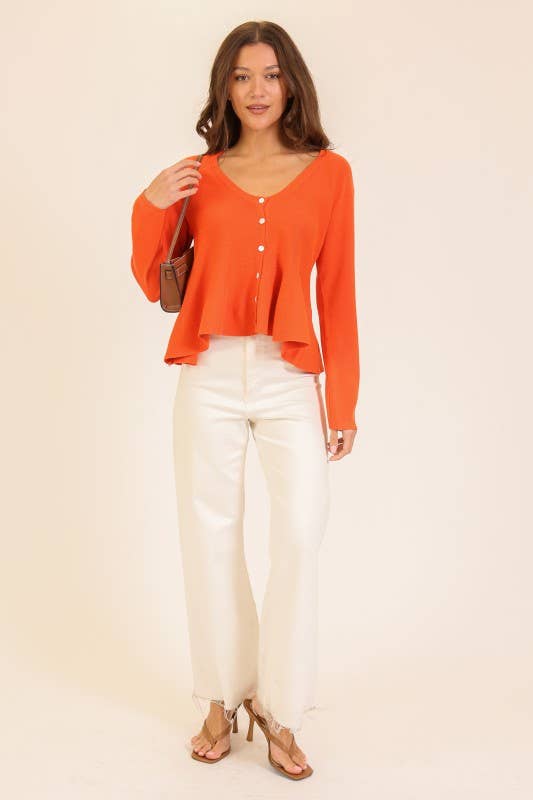 Flare Front Knit Cardigan- Orange