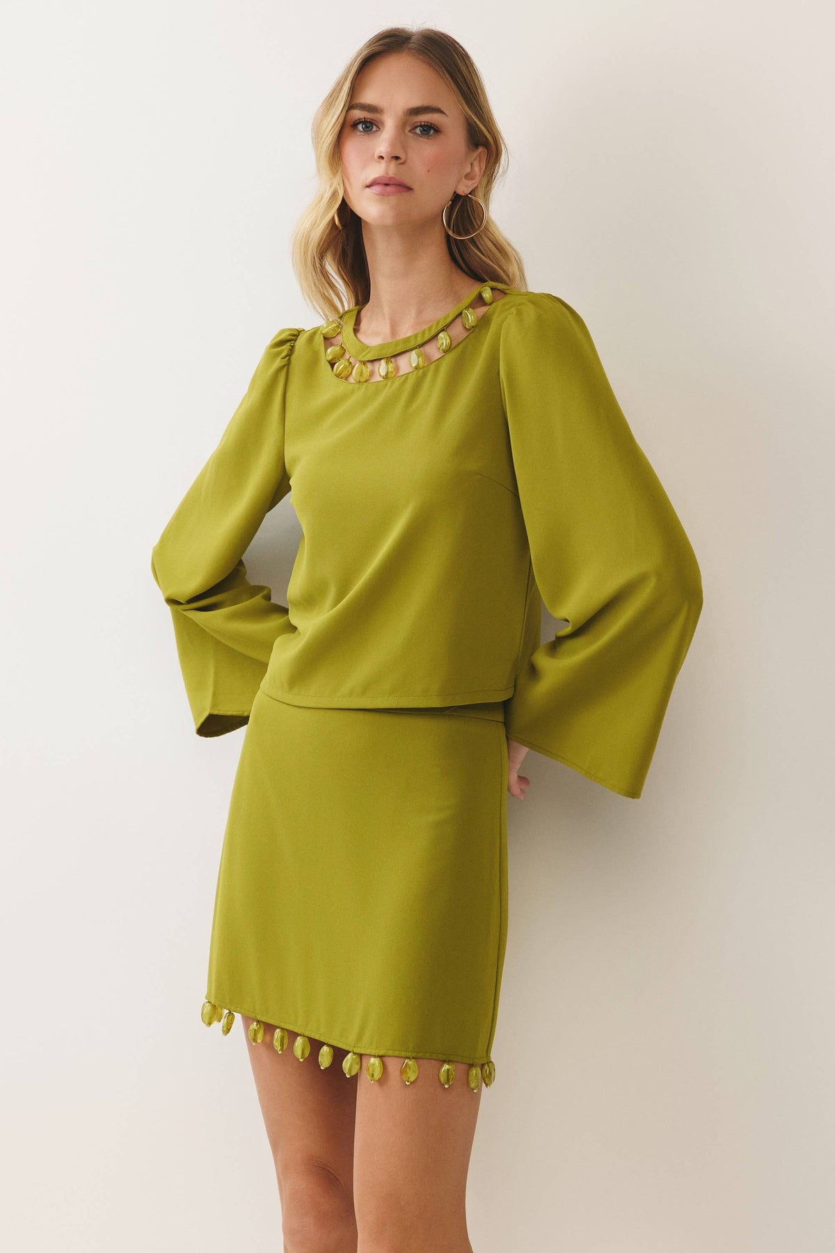 Beaded Mini Skirt- Green