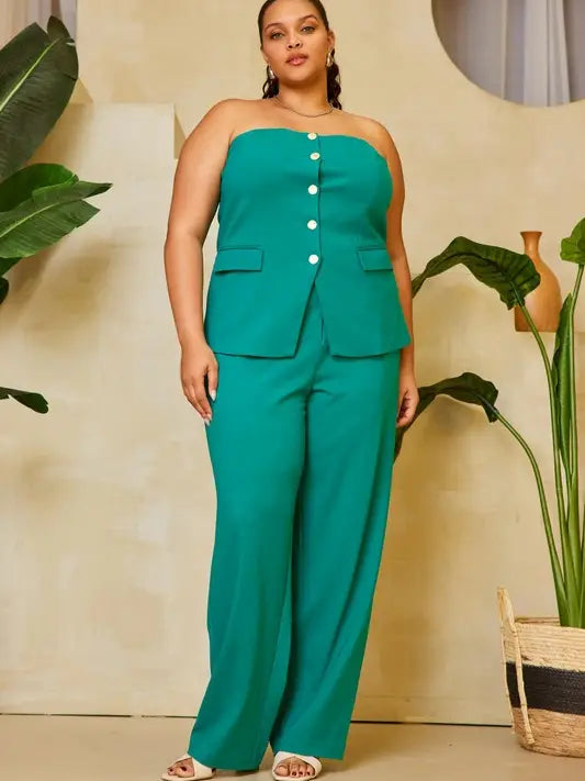 Plus Size Knit Wide Leg Pant- Green