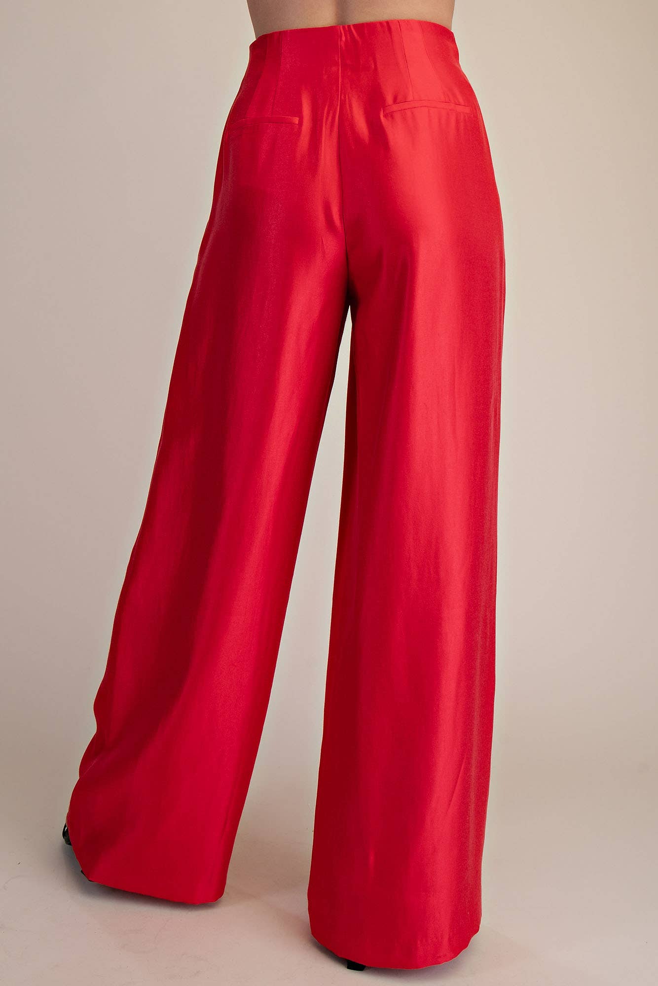 Pleated High-Waisted Wide Pants- Red